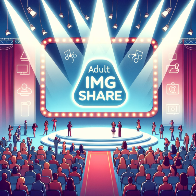 DALL·E 2023-10-28 18.19.12 - Illustration of a grand digital stage with spotlights focusing on the 'Adult Img Share' logo, symbolizing its grand introduction. The backdrop showcas